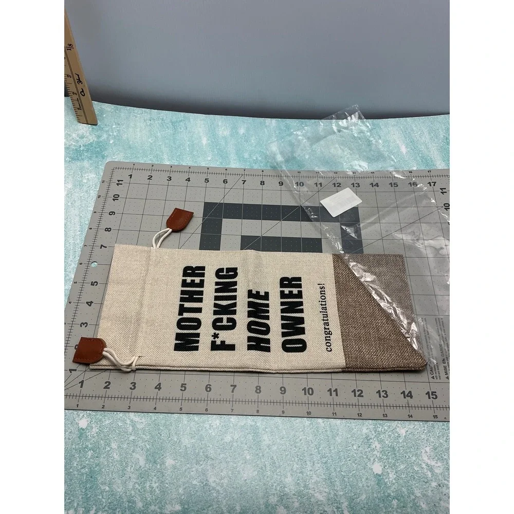 Mother F*cking Home Owner Burlap Wine Gift Bag Housewarming Congratulations